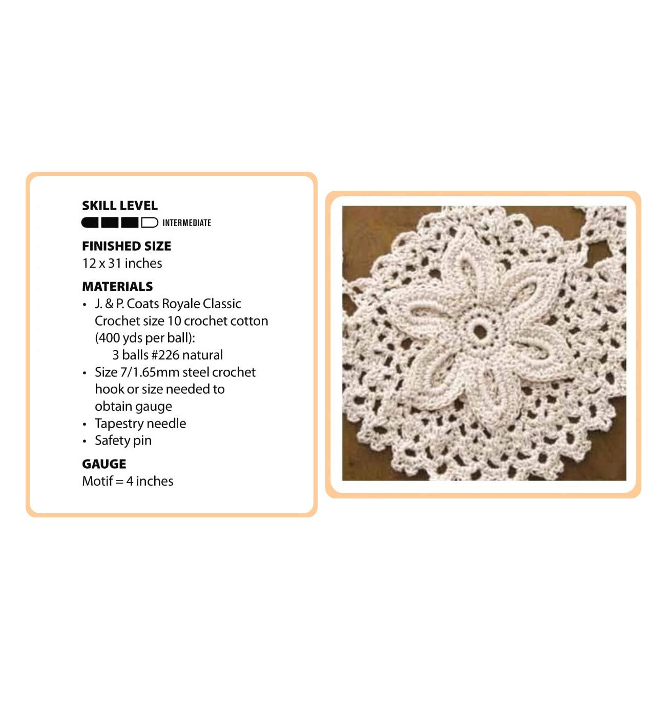 Vintage Crochet Pattern Sand Dollar Motif Table Runner Centerpiece PDF Instant Digital Download Coastal Seaside Nautical Beachy Decor 12x30