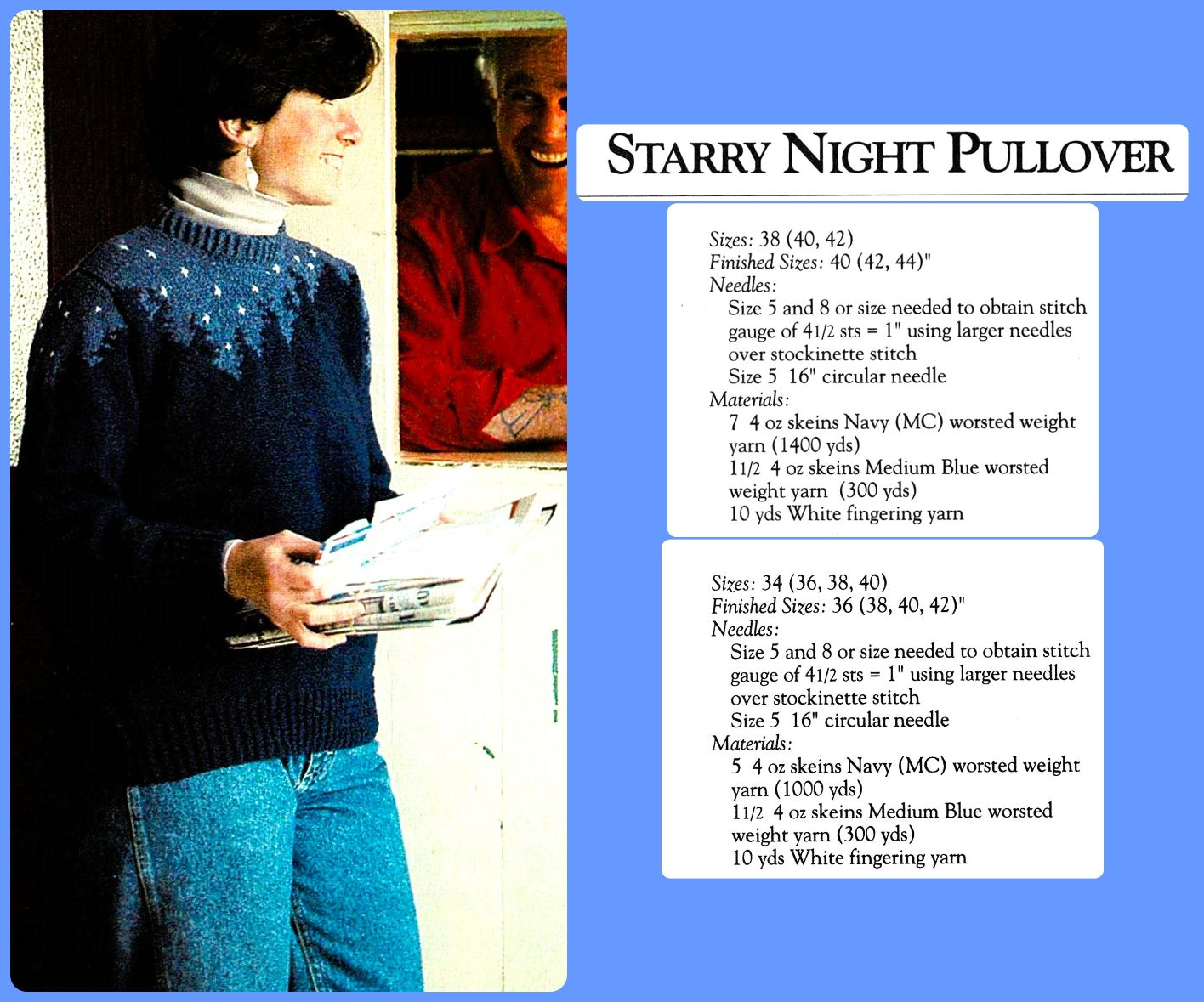 Vintage Knitting Pattern Starry Night Picture Sweater PDF Instant Digital Download His Hers Adult Unisex Northern Mountains Trees Skyline