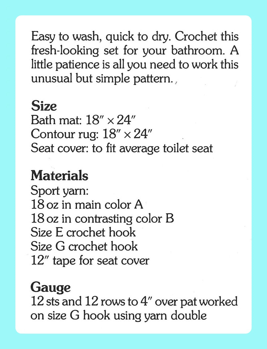 Vintage Crochet Pattern Loopy Bathroom Set Toilet Lid Cover Contour Rug Bath Mat PDF Instant Digital Download Quick Easy Loop Stitch 5 Ply