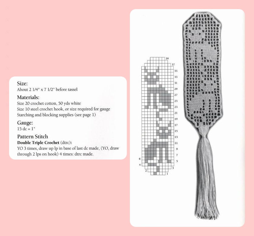 Vintage Filet Crochet Pattern 12 Pretty Bookmark Designs PDF Instant Digital Download Hearts Flower Teddy Bear Book Marks Cotton Thread