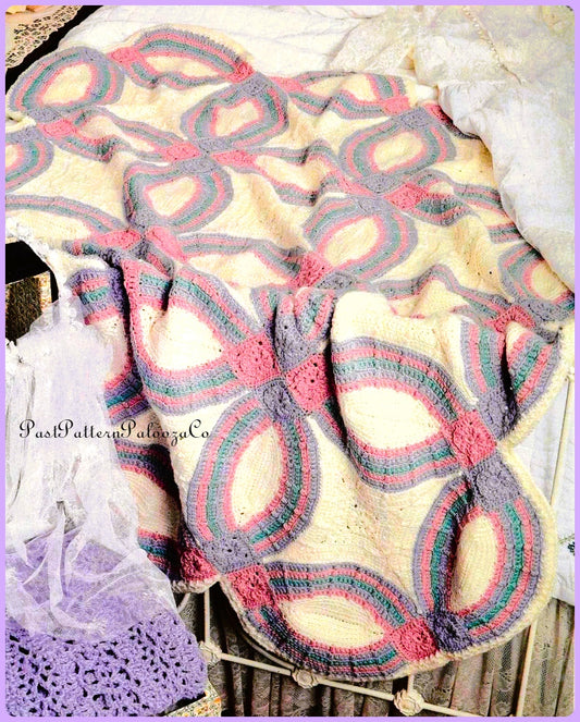 Vintage Crochet Pattern Double Wedding Ring Afghan PDF Instant Digital Download Beautiful Heirloom Bed Blanket Throw Cover 10 Ply