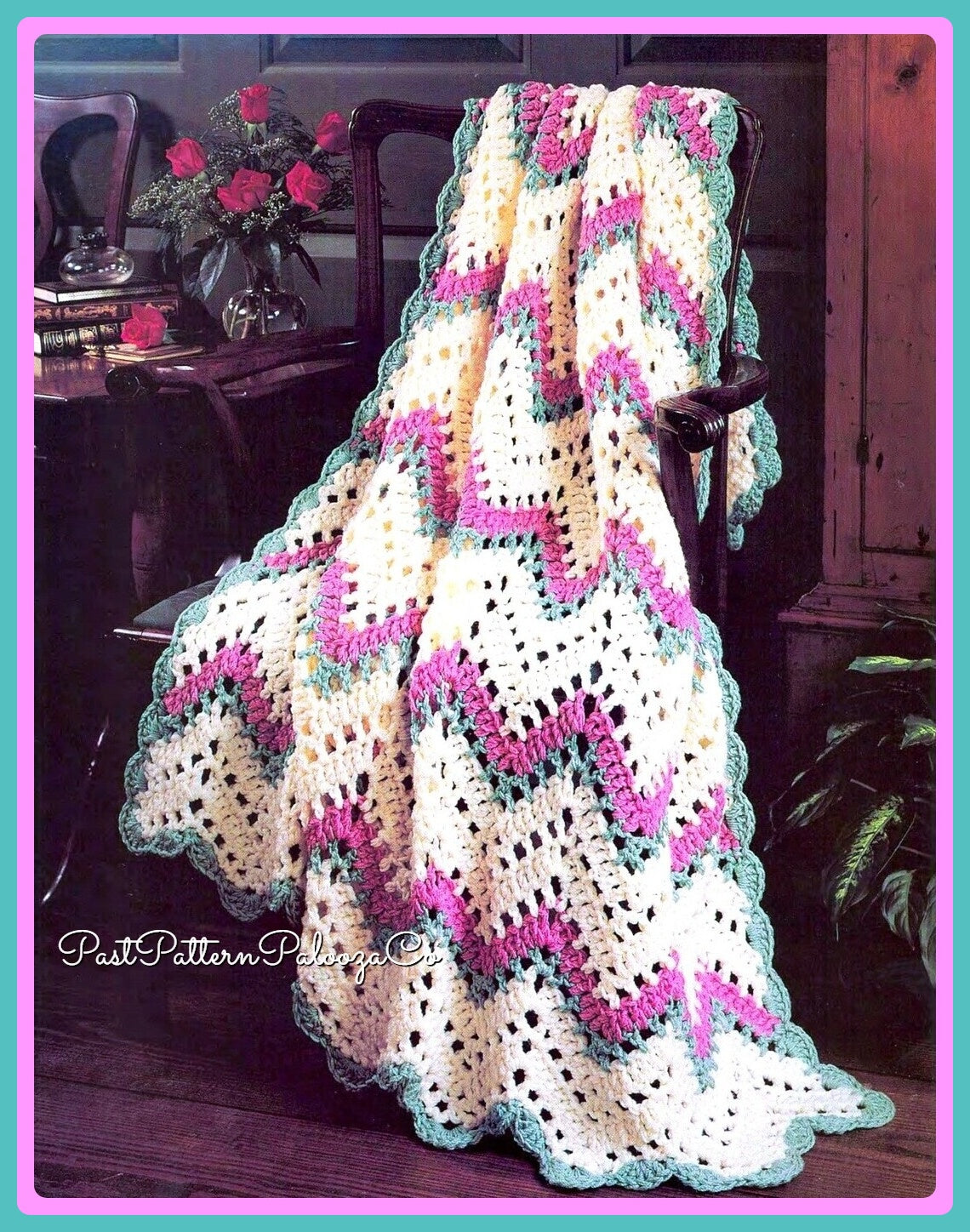 Vintage Crochet Pattern Filet Ripples Afghan Pattern PDF Instant Digital Download Chevron Zig Zag Lace Throw Blanket 48x62 10 Ply