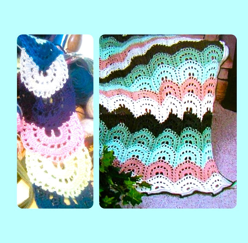 Vintage Crochet Pattern Peaceful Lake Ripples Afghan Scallop Waves Blanket PDF Instant Digital Lacy Throw 45x65 10 Ply