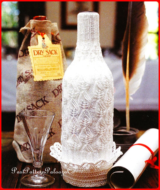 Vintage Knitting Pattern Wine or Liquor Bottle Sweater Cozy Topper Cover and Coaster Holder Set PDF Instant Digital Download Hostess Gift