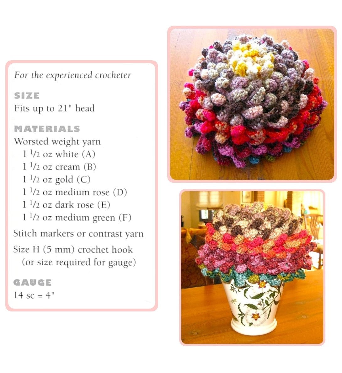 Vintage Crochet Pattern Womens Blooming Blossom Flower Beret Hat PDF Instant Digital Download Fun Novelty Full Bloom Chrysanthemum Tam