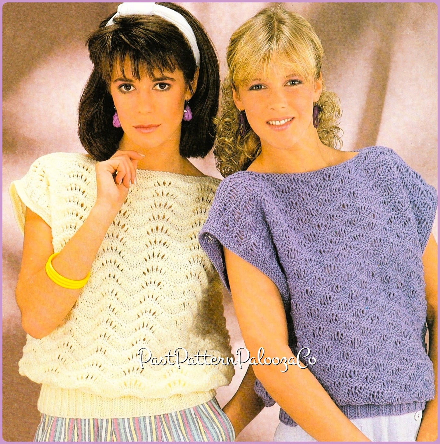 Vintage Knitting Pattern Womens Feather and Fan Summer Tops PDF Instant Digital Download 2 Designs Short Sleeved Jumpers DK
