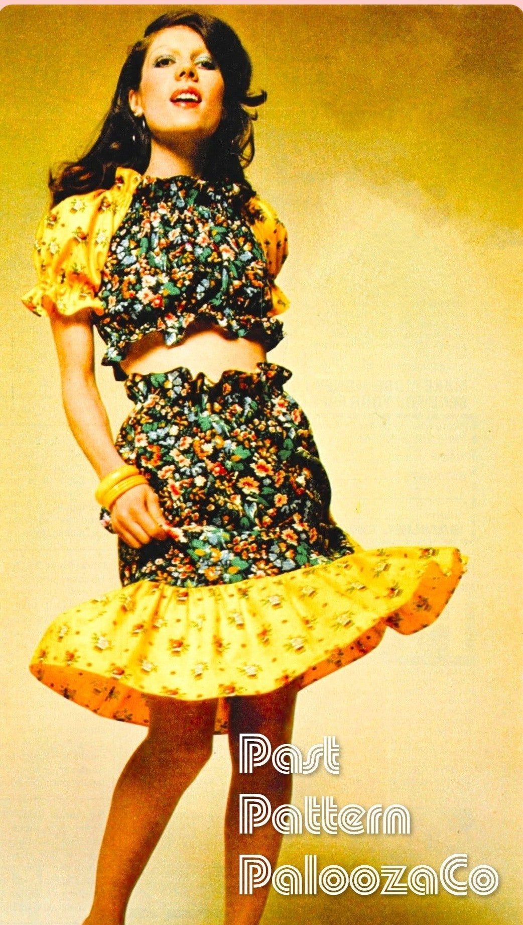 Vintage Sewing Pattern Womens Two Piece Frilly Dress Retro 70s PDF Instant Digital Download Gypsy Chic Flouncy Ruffled Crop Top and Skirt