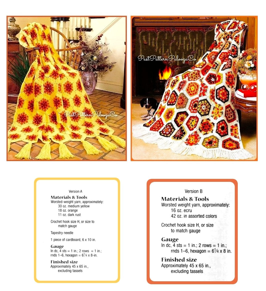 Vintage Crochet Afghan Pattern Kaleidoscope Hexagon Granny Squares PDF Instant Digital Download Beautiful Motifs 2 Designs 45x65 10 Ply