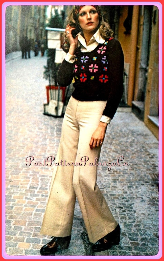 Vintage Knitting Pattern Womens Granny Square Pullover Top PDF Instant Digital Download Retro Medallion Motif Long Sleeve Sweater DK Yarn