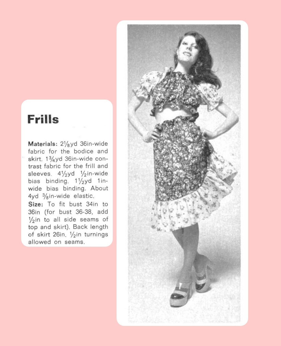 Vintage Sewing Pattern Womens Two Piece Frilly Dress Retro 70s PDF Instant Digital Download Gypsy Chic Flouncy Ruffled Crop Top and Skirt