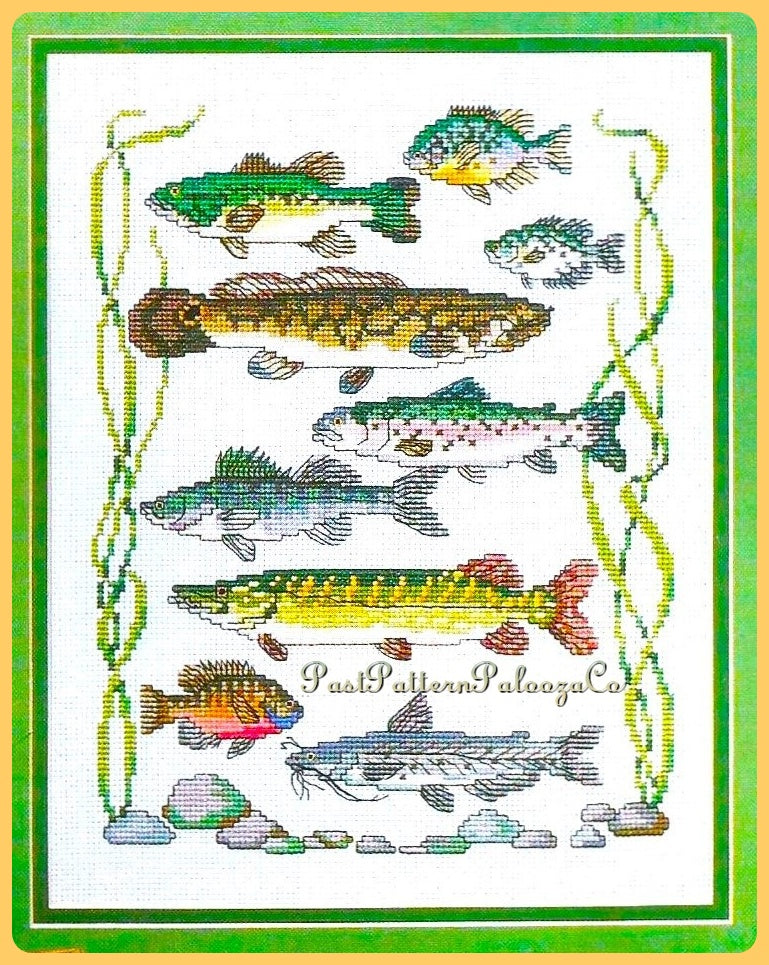 Vintage Fish Sampler Cross Stitch Pattern 9 Freshwater Fish PDF Instant Digital Download Embroidery Fishing Motifs Gift For Angler
