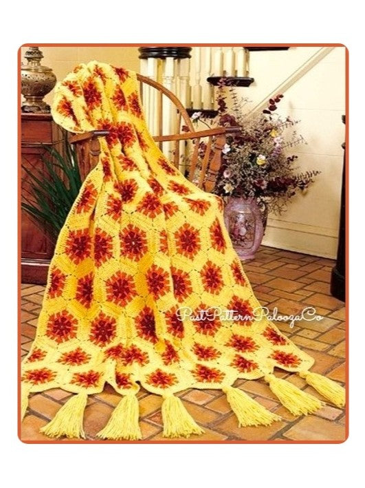 Vintage Crochet Afghan Pattern Kaleidoscope Hexagon Granny Squares PDF Instant Digital Download Beautiful Motifs 2 Designs 45x65 10 Ply