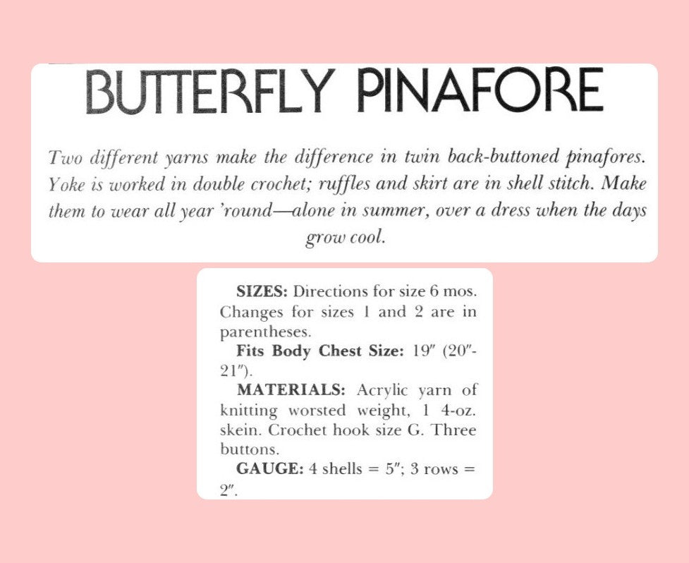 Vintage Crochet Pattern Baby Girl Butterfly Pinafore Dress PDF Instant Digital Download Shell Stitch Angel Wings Toddler Dress 6m - 2 yrs