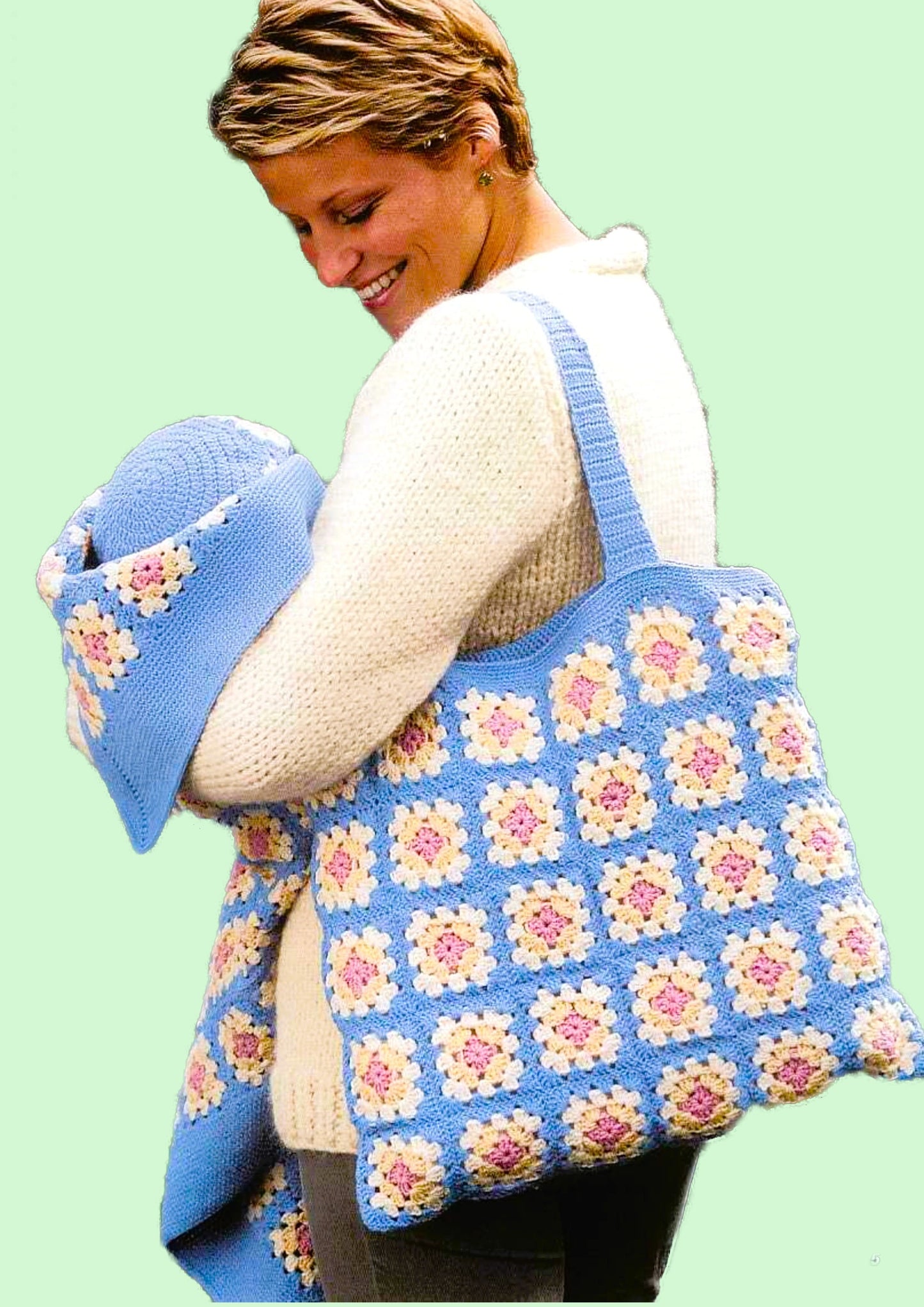 Vintage Crochet Pattern Baby Granny Square Complete Layette 9 Pieces PDF Instant Digital Download Scrap Yarn 3 6 12 Months 5 Ply