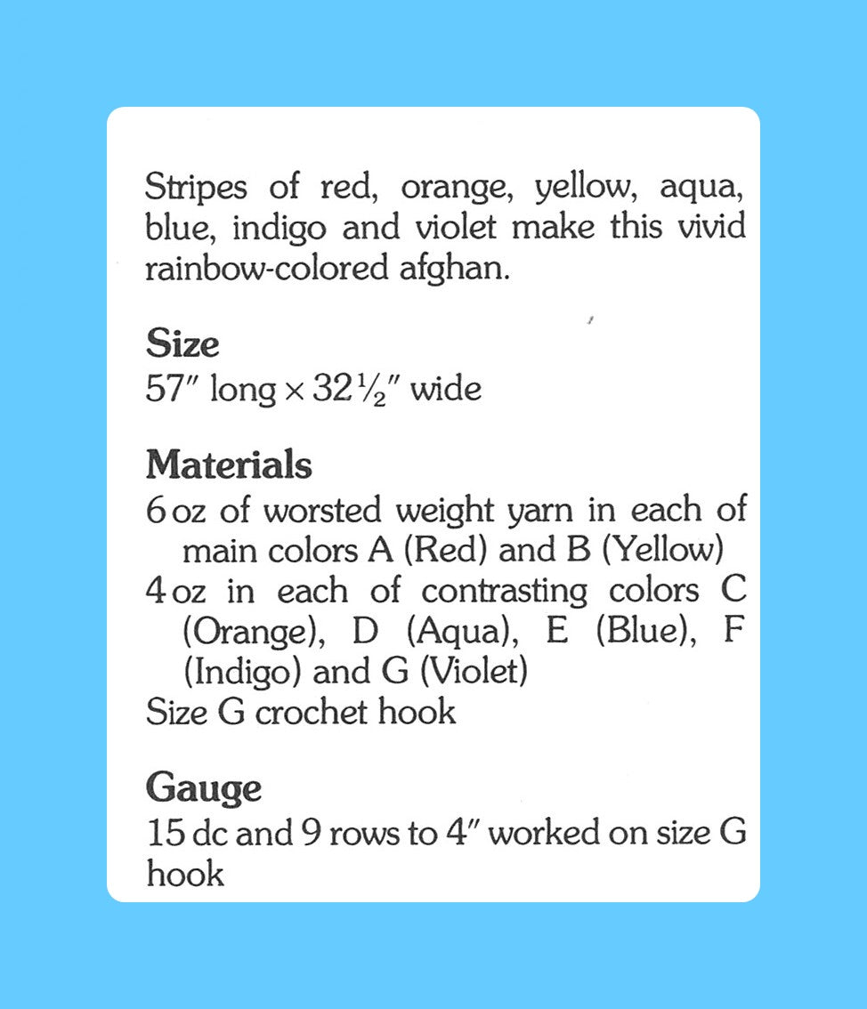Vintage Crochet Pattern Rainbow Striped Afghan Blanket PDF Instant Digital Download Quick Easy Beginners Rectangular Throw 57 x 32