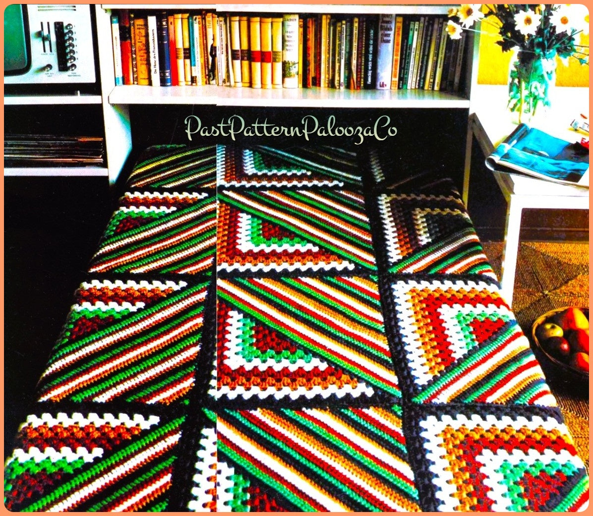 Vintage Crochet Pattern Geometric Grannies and Stripes Afghan PDF Instant Digital Download Striped Scrap Basket Granny Squares Blanket