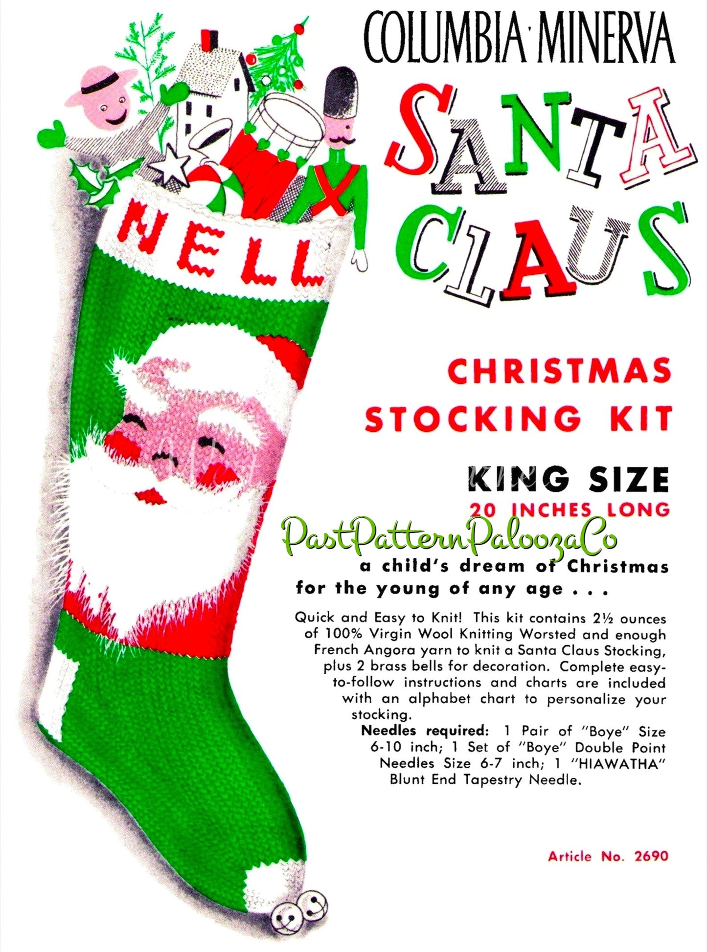 Vintage 20" Santa Face Christmas Stocking Knitting Pattern PDF Instant Digital Download Nostalgic Smiling Angora Beard Retro Sock