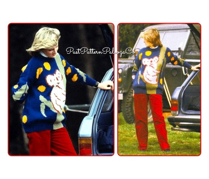 Vintage Knitting Pattern Lady Koala Bear Sweater Novelty Jumper PDF Instant Digital Download Australia Animal Pullover 80s Princess Diana