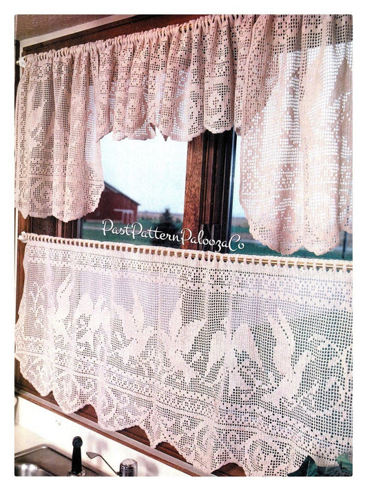 Vintage Thread Crochet Pattern Love Birds Window Valance Panel Cafe Curtains PDF Instant Digital Download Dove Motif Design
