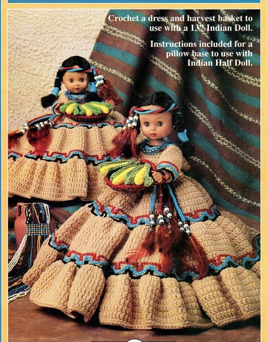 Vintage Crochet Pattern 13" Harvest Moon Indian Princess Pillow Music Box Bed Doll PDF Instant Digital Download Native American Doll Outfit