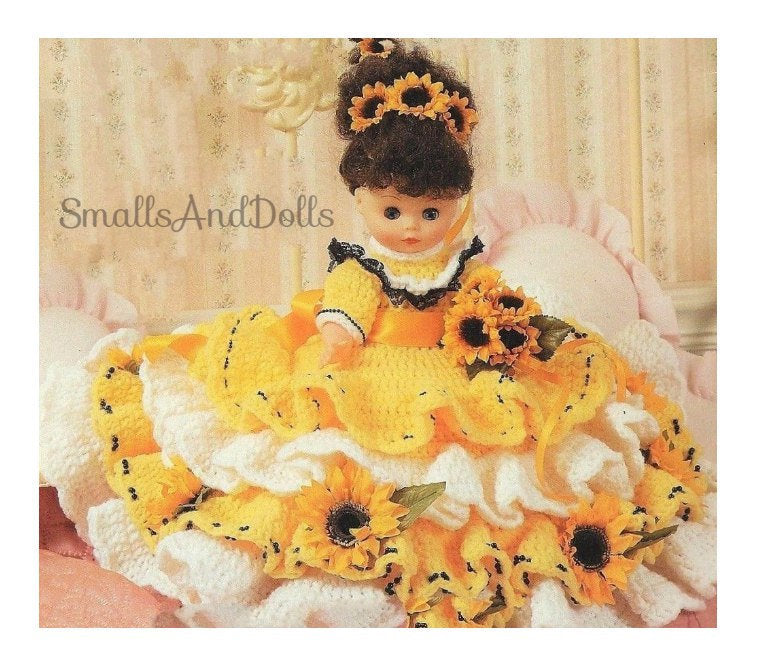 Vintage Crochet Pattern Sunflower Pillow Bed Doll PDF Instant Digital Download Beautiful Flower Outfit 10 Ply