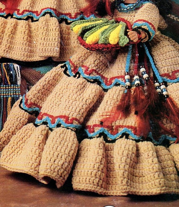 Vintage Crochet Pattern 13" Harvest Moon Indian Princess Pillow Music Box Bed Doll PDF Instant Digital Download Native American Doll Outfit
