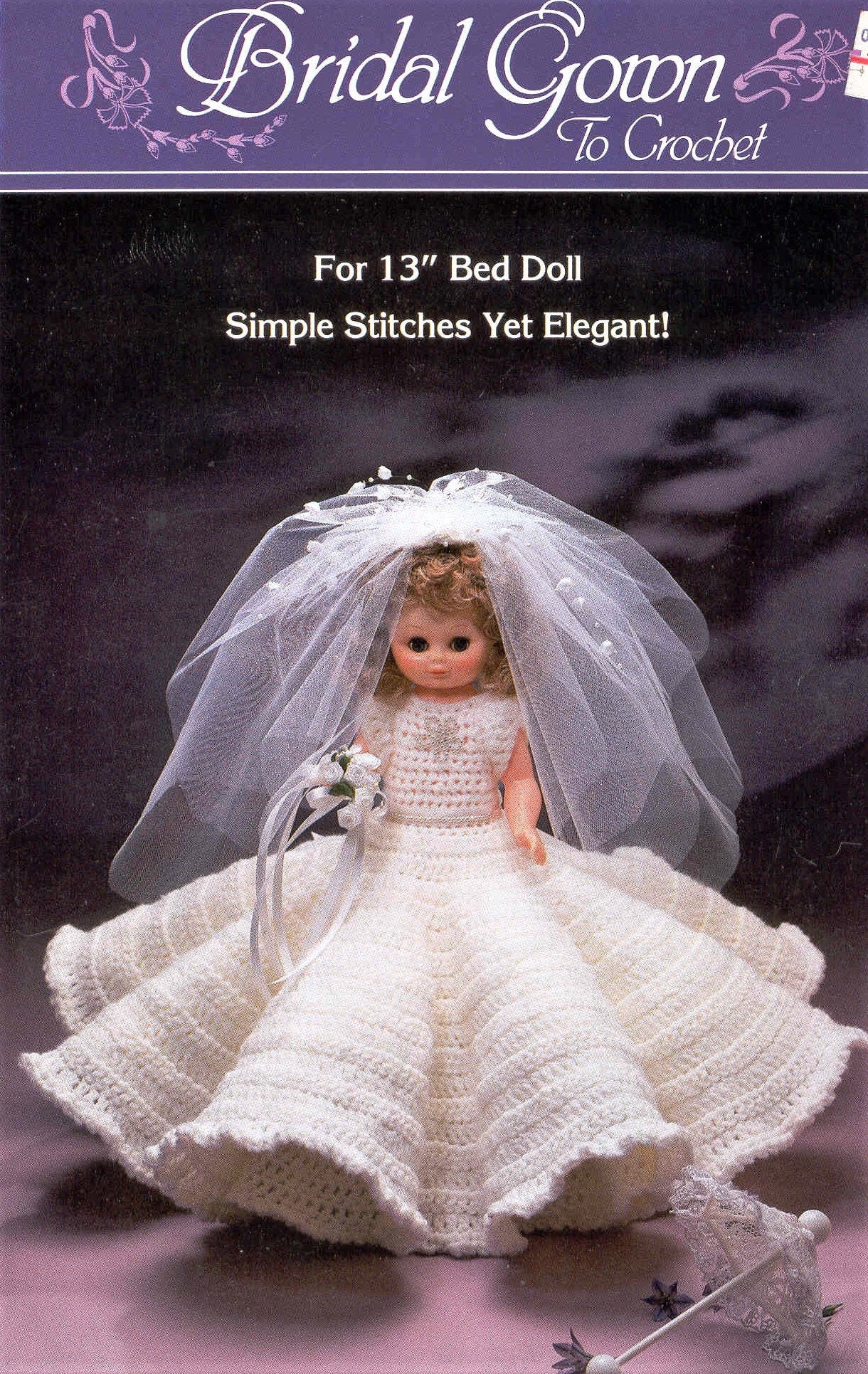 Vintage Crochet Pattern Beautiful Bride Bed Doll Gown Outfit for 13 Inch Doll PDF Instant Digital Download Wedding Bridal Outfit 10 Ply