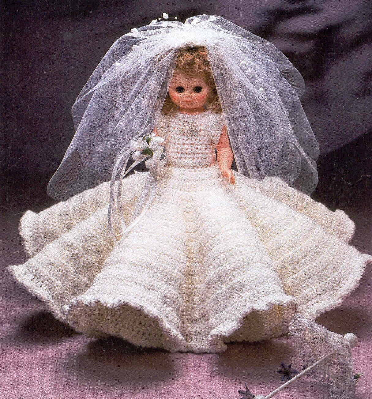 Vintage Crochet Pattern Beautiful Bride Bed Doll Gown Outfit for 13 Inch Doll PDF Instant Digital Download Wedding Bridal Outfit 10 Ply