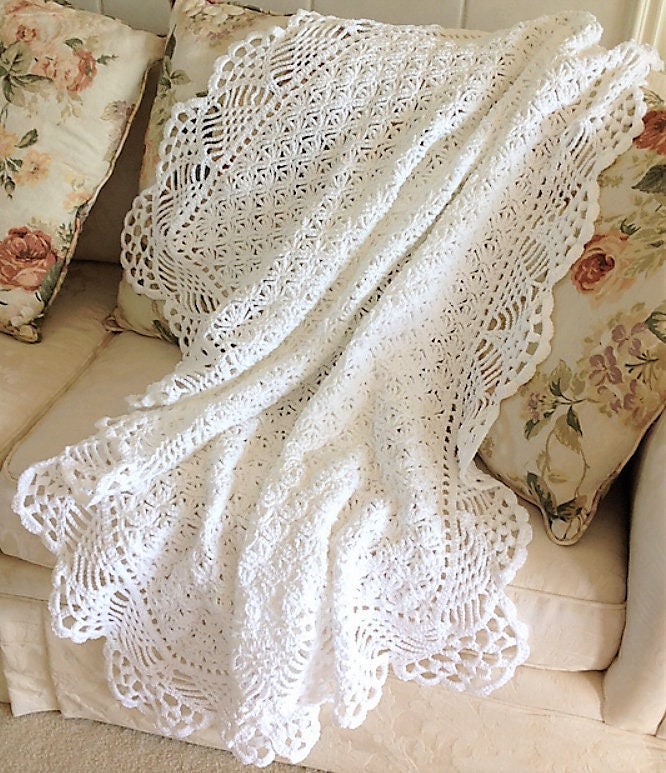 Vintage Crochet Pattern Victorian Lace Afghan Throw PDF Instant Digital Download Heirloom Christening Lapghan Ecru White 46x58