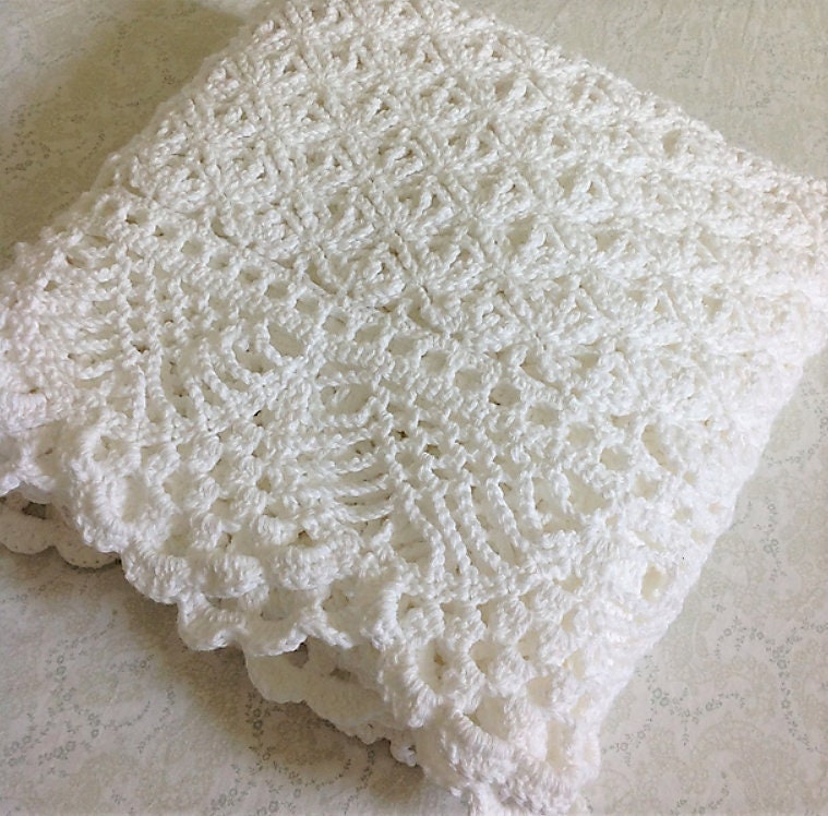 Vintage Crochet Pattern Victorian Lace Afghan Throw PDF Instant Digital Download Heirloom Christening Lapghan Ecru White 46x58