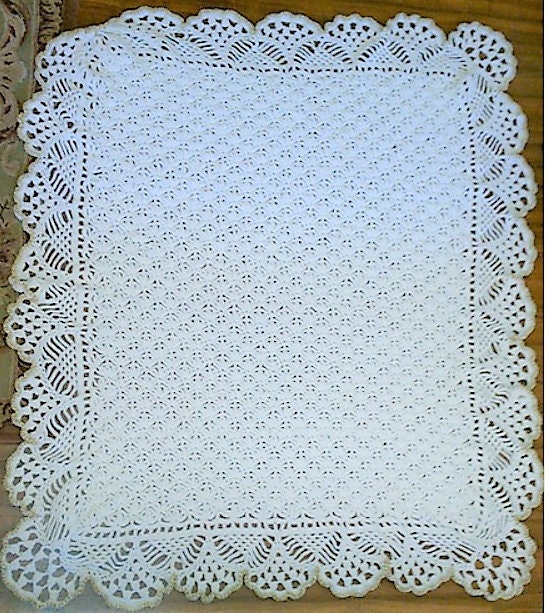 Vintage Crochet Pattern Victorian Lace Afghan Throw PDF Instant Digital Download Heirloom Christening Lapghan Ecru White 46x58