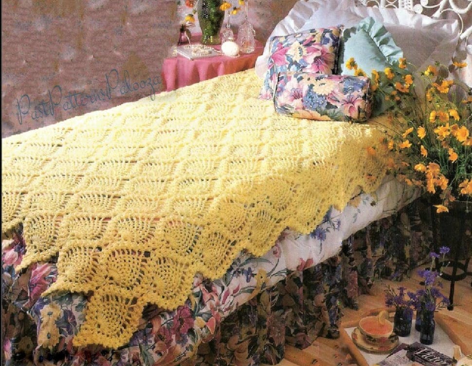 Vintage Crochet Afghan Pattern Pineapple Throw Bedspread PDF Instant Digital Download Pineapples Motif Twin Bed Blanket 49x81 10 Ply 1