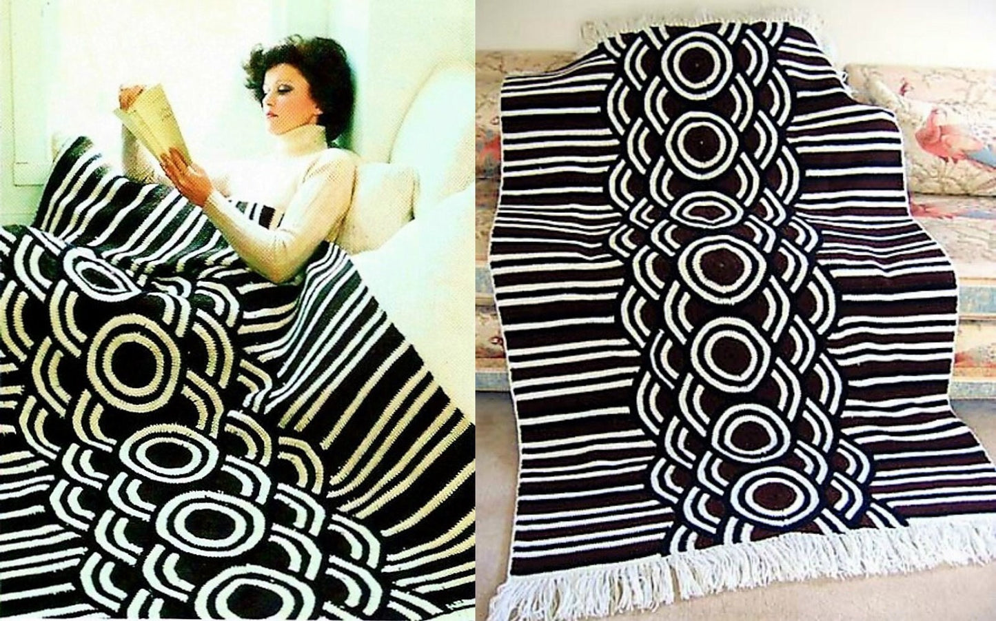 Vintage Crochet Afghan Galaxy Afghan Retro Mod Circles Stripes Op Art Blanket PDF Instant Digital Download 10 Ply