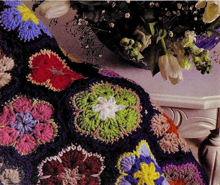 Vintage Crochet Afghan Glass Flower Paperweights Scrapghan Pattern PDF Instant Digital Download Granny Square Floral Scrap Blanket 10 Ply