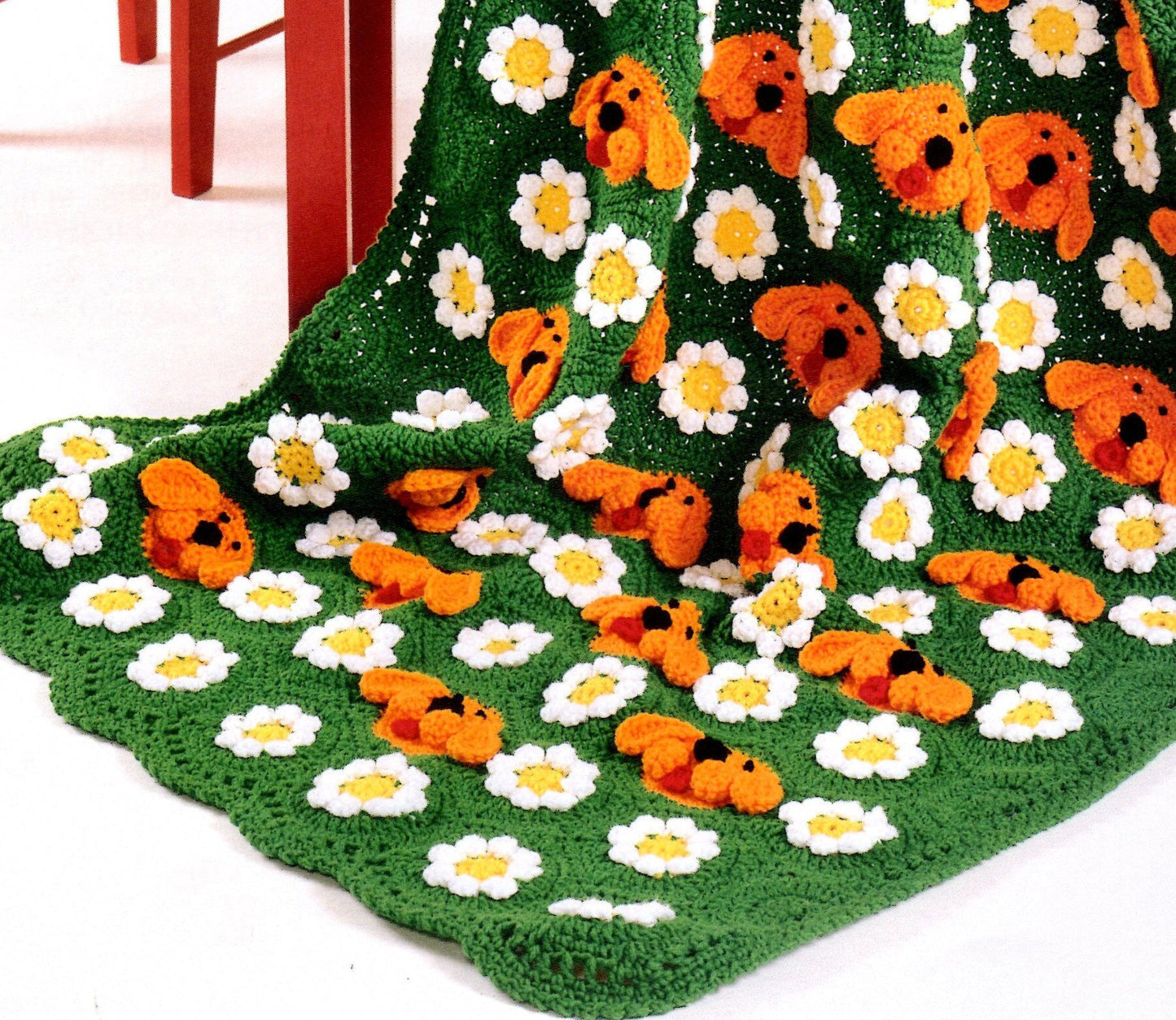 Vintage Crochet Afghan Pattern Puppy Dogs and Daisy Flower Motif Granny Squares PDF Instant Digital Download Kids Blanket 10 Ply