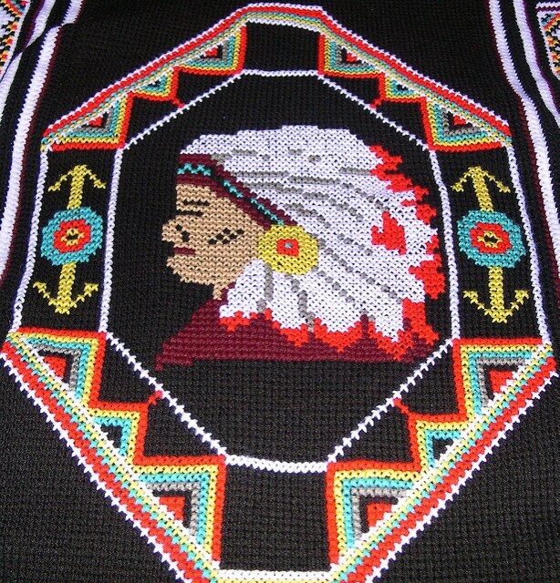 Vintage Crochet Afghan American Indian Blanket Pattern PDF Instant Digital Download Indian Chief Head Throw 4 Ply