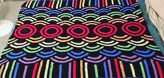 Vintage Crochet Afghan Galaxy Afghan Retro Mod Circles Stripes Op Art Blanket PDF Instant Digital Download 10 Ply