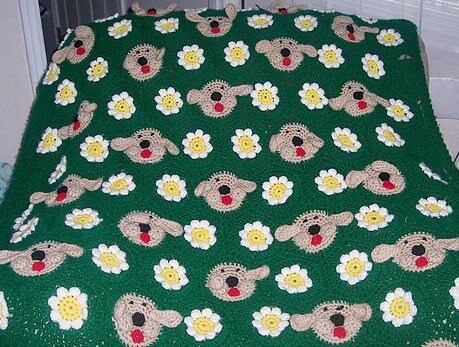 Vintage Crochet Afghan Pattern Puppy Dogs and Daisy Flower Motif Granny Squares PDF Instant Digital Download Kids Blanket 10 Ply