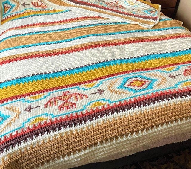 Vintage Crochet Afghan Indian Blanket Pattern PDF Instant Digital Download Navajo Southwestern Aztec Tunisian Stitch 50x70 10 Ply