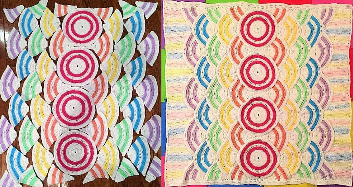 Vintage Crochet Afghan Galaxy Afghan Retro Mod Circles Stripes Op Art Blanket PDF Instant Digital Download 10 Ply