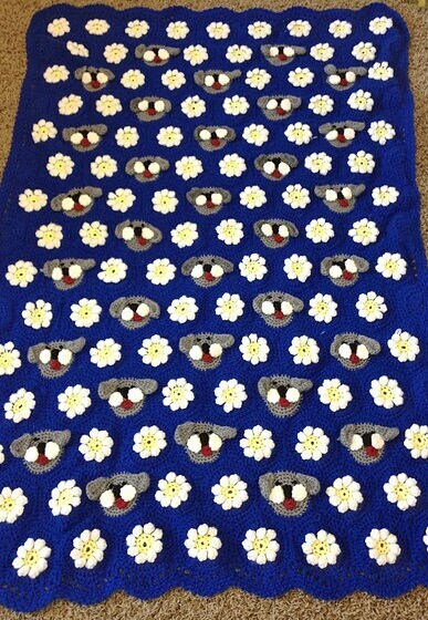 Vintage Crochet Afghan Pattern Puppy Dogs and Daisy Flower Motif Granny Squares PDF Instant Digital Download Kids Blanket 10 Ply