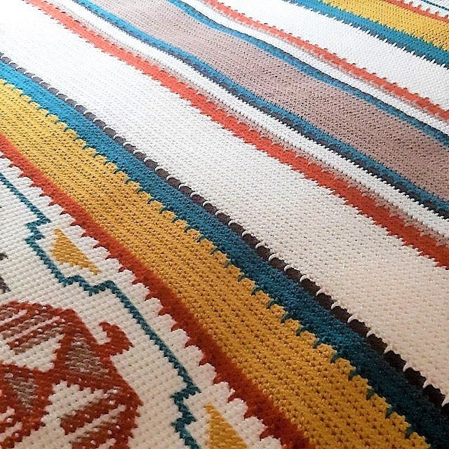 Vintage Crochet Afghan Indian Blanket Pattern PDF Instant Digital Download Navajo Southwestern Aztec Tunisian Stitch 50x70 10 Ply