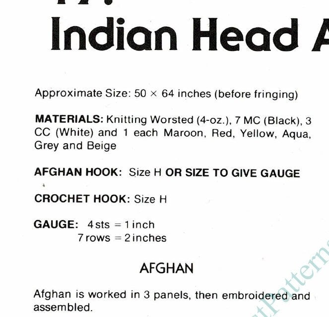 Vintage Crochet Afghan American Indian Blanket Pattern PDF Instant Digital Download Indian Chief Head Throw 4 Ply