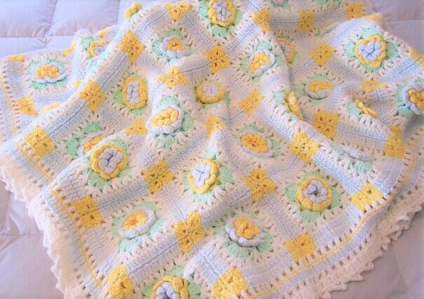 Vintage 1970s Crochet Pattern Bed of Roses Mohair Afghan and Pillow Set PDF Instant Digital Download 44x56