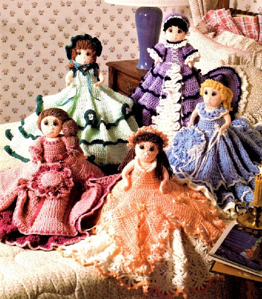 Vintage Crochet Pattern 13" Pretty Bed Dolls Southern Belles PDF Instant Digital Download 5 Beautiful Designs 10 Ply