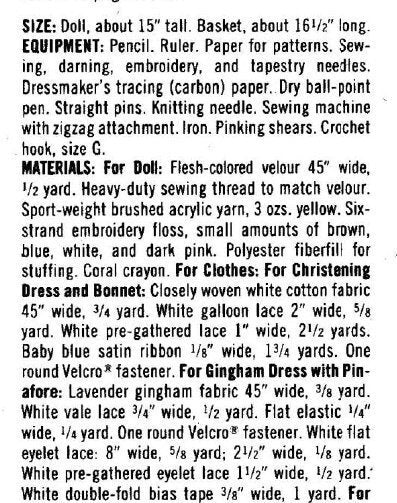 Vintage Sewing Pattern 15" Fabric Baby Soft Sculpture Toy Doll and Layette Moses Basket Bed and Accessories PDF Instant Digital Download