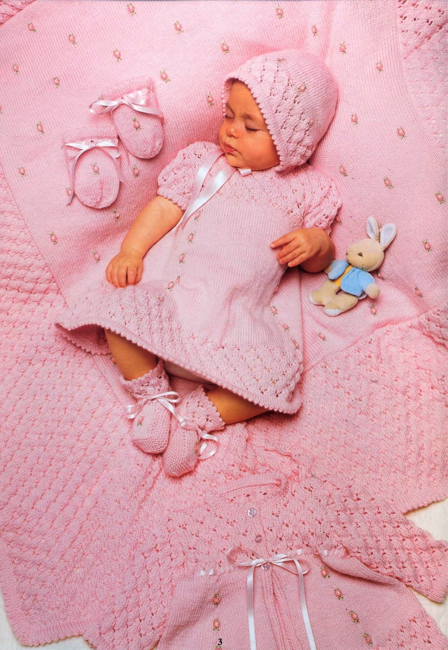 Vintage Knitting Pattern Baby Rosebud Layette Set Matinee Jacket Dress Bonnet Booties Mittens Shawl PDF Instant Download Newborn to 6m 4 Ply