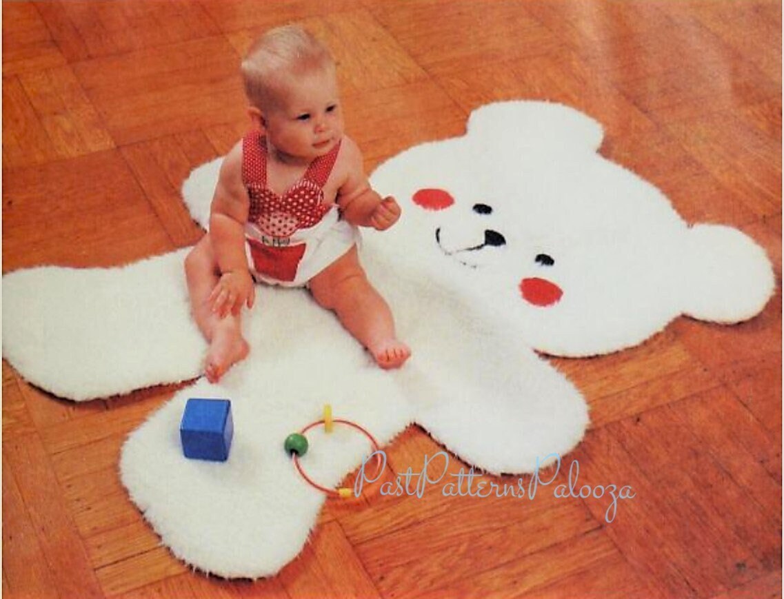 Vintage Sewing Pattern 42" Baby Bear Rug or Play Mat PDF Instant Digital Download Faux Fake Fur & Gingham Teddy Bear Nursery Rug