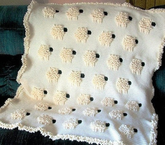 Vintage Crochet Pattern Baa Baa Lamb Blanket Afghan PDF Instant Digital Download Baby Afghan Loopy Lambs Sheep 38x44