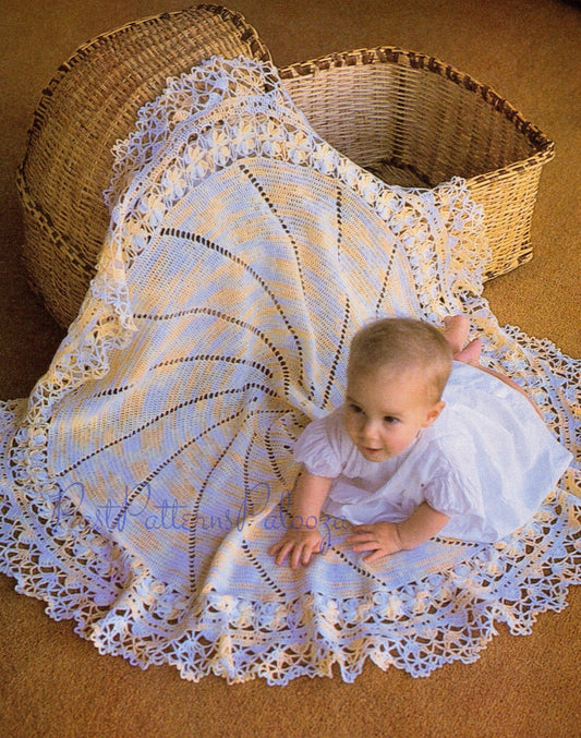 Vintage Crochet Lacy Lace Circular Baby Blanket Pattern PDF Instant Digital Download Flower Shawl Blossoms Variegated Heirloom 5 Ply